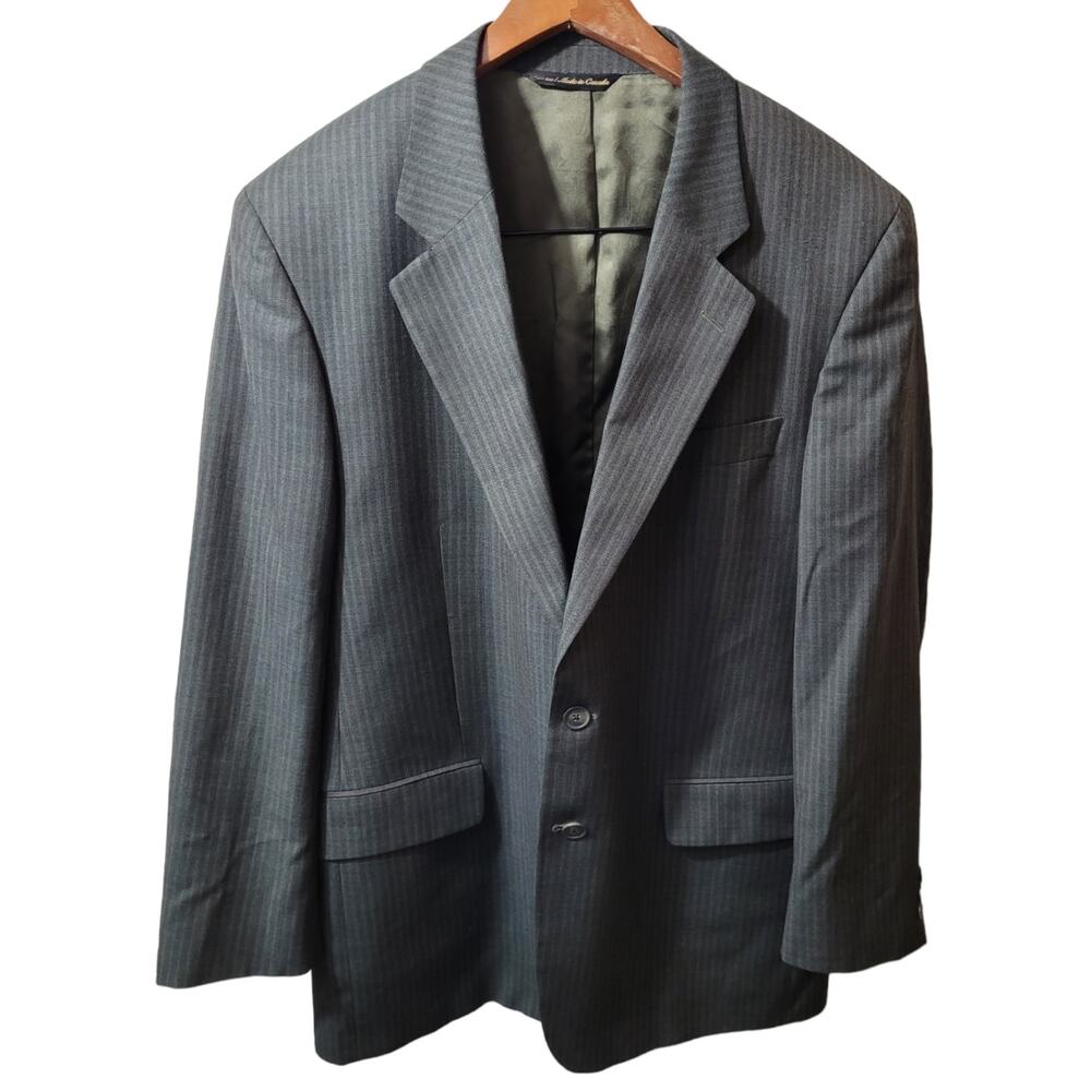 Mens Wool Blazer 42R Gray Pinstripe Vintage Academia Preppy Classic Paul Dione